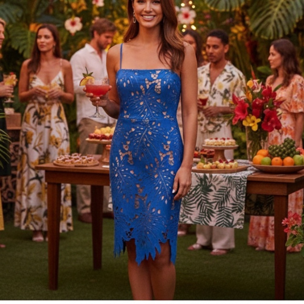 Lulu's Resplendent  Blue lace overlay bodycon midi dress XL - Picture 6 of 6